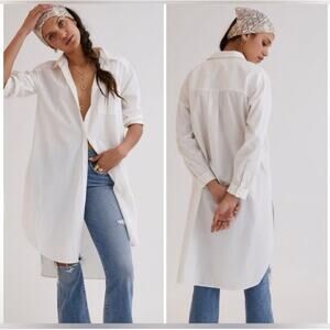 ANTHROPOLOGIE Undiscovered Eye White Poplin Oversized Shirt Dress Tunic XS